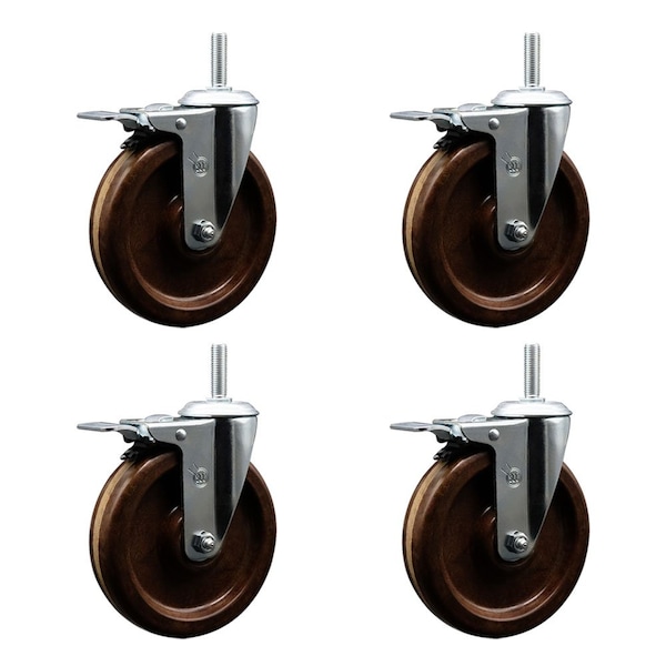 6 Inch High Temp Phenolic 58 Inch Stem Caster Set with Total Lock Brake